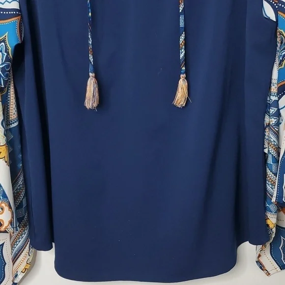 Chicos Cape Sleeve Popover Kimono Status Medallion Tassel Neck Flowy Womens 2 L - Picture 5 of 13